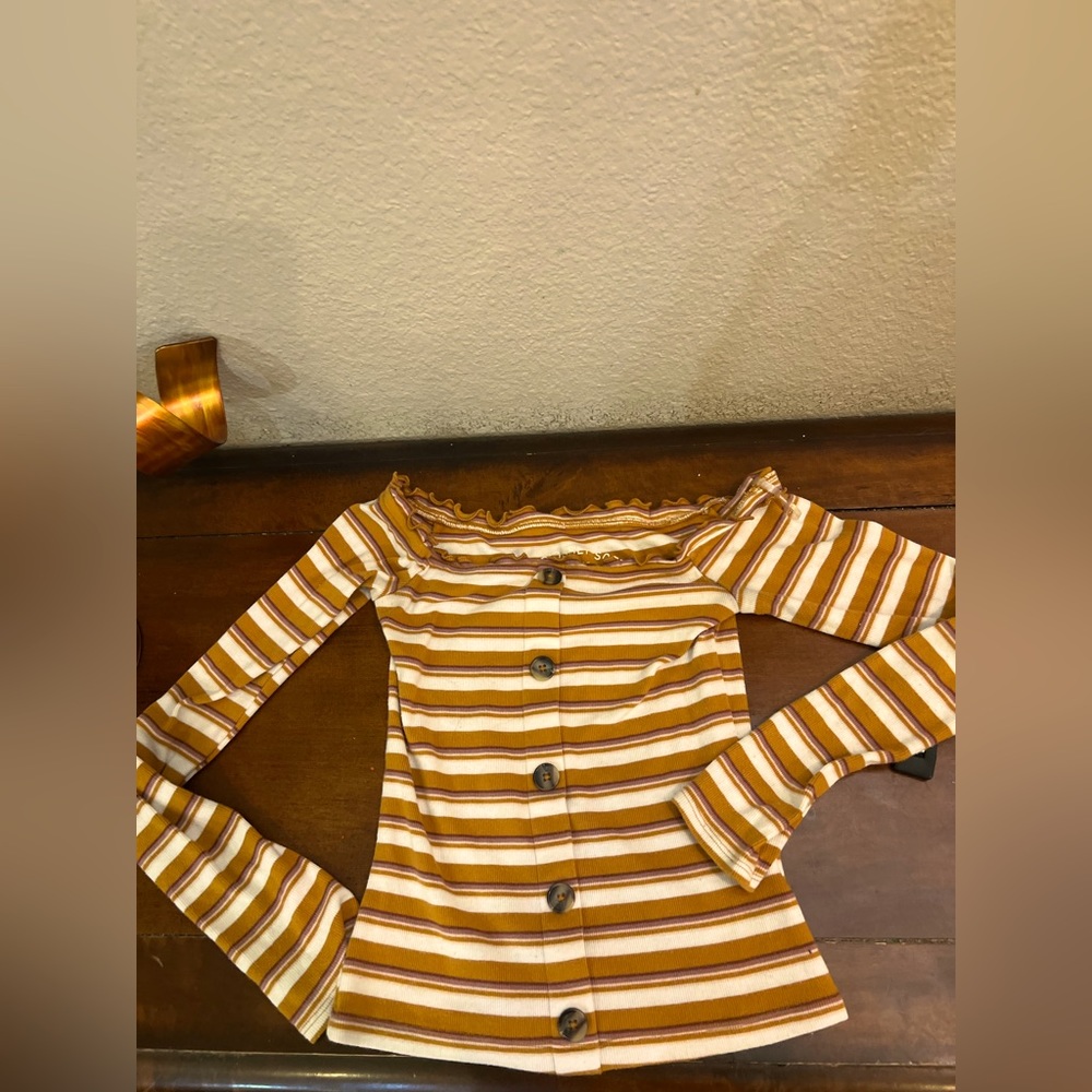 Off the shoulder area striped orange shirt size small